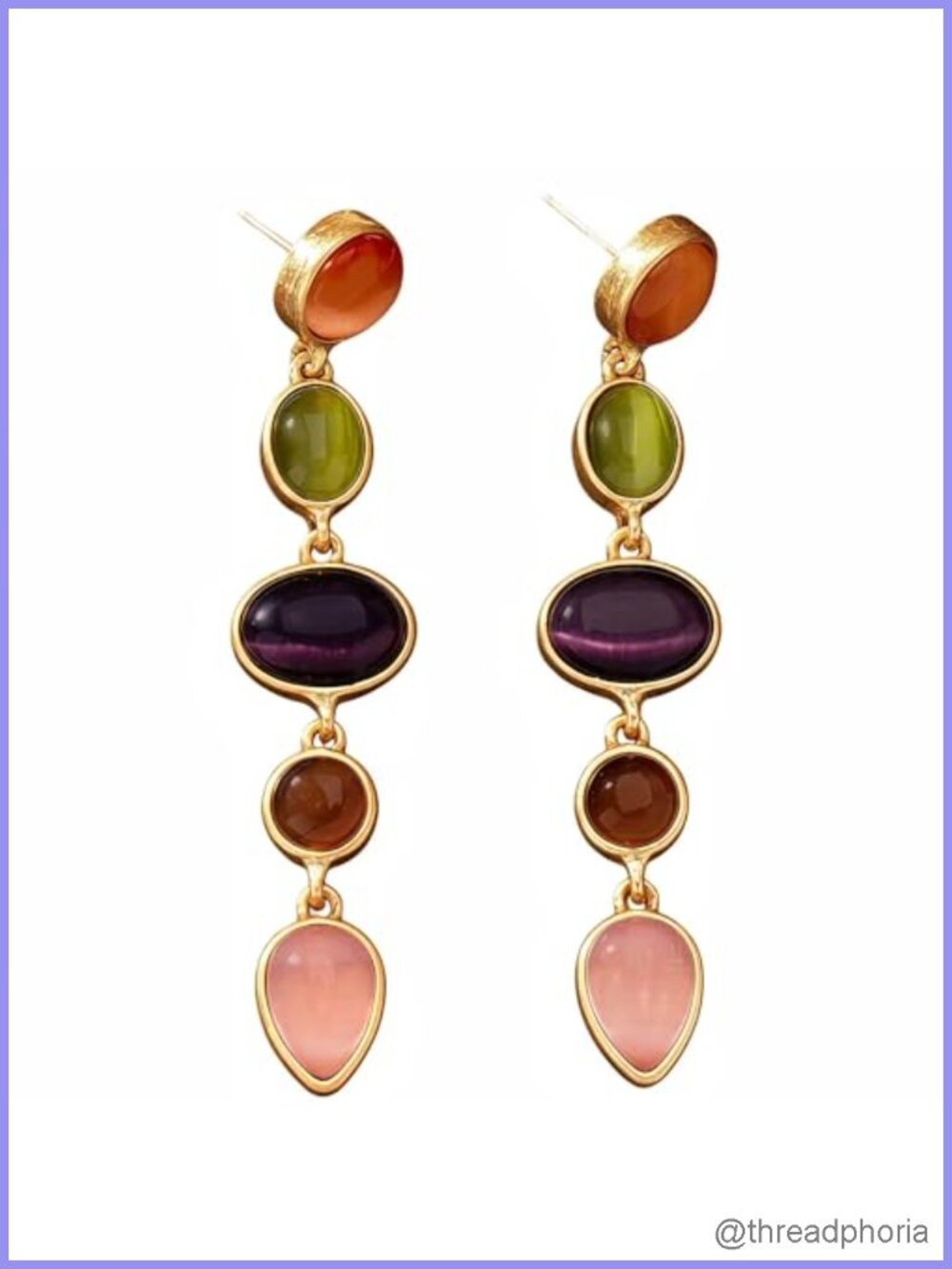 Boho Dangle Earrings Hypoallergenic Gold Plated Gemstone Statement Drop Jewelry